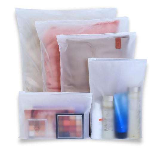 GREENTWISH Frosted Zipper Bag | Clothes Bag | Travel Bag For Shoes Cosmetics Jewellery Toiletries School Trip | Resealable Luggage Bag | LDPE Zip Lock Space Saver Bags with Air Vent Hole (Pack of 10)