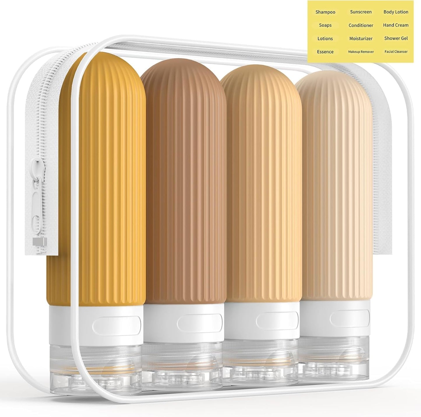 Lyrovo Travel Bottles Kit for Toiletries Organizer BPA Free 90ml Silicone Size Containers Portable Split Bottle Accessories for Conditioner Shampoo Lotion - 4 Pack